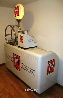 1950's 7up Embossed Soda Cooler Converted to Cooler Grill withSink & Cash Register