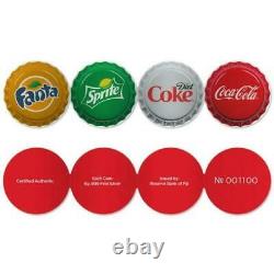 2020 Fiji COCA-COLA VENDING MACHINE $1 SILVER BOTTLE CAP COINS 4 Flavors