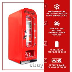Coca-Cola 10 Can Retro Vending Machine Mini Cooler Display Window, Portable Refr
