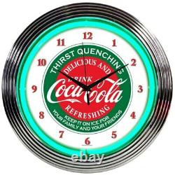 Coca-Cola Neon Clock soda pop vending machine 50's diner Evergreen sign display