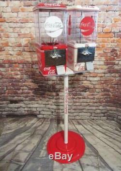 Coca Cola double gumball machines+ stand Coke memorabilia vintage candy machine
