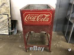 Early COCA-COLA Glascock Soda Bottle Cooler COKE Machine Embossed Tin Sign 1930s