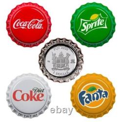 Fiji 2020 4 x 1$ COCA COLA Bottle Cap Vending Machine 4 Coin Silver Set