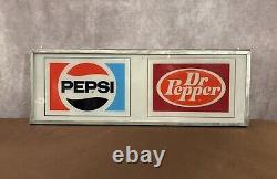 Pepsi & Dr. Pepper Soda Sign Insert Metal Frame Plexiglass Vending Machine RARE