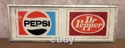 Pepsi & Dr. Pepper Soda Sign Insert Metal Frame Plexiglass Vending Machine RARE