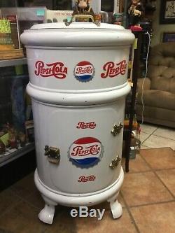 Rare Antique Pepsi Cola Round Ice Soda Box Cooler White Frost