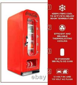 Retro Coca Cola Vending Fridge Machine Mini Soda Refrigerator Coke Cooler 10 Can