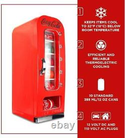 Retro Coca Cola Vending Style Fridge Machine Mini Soda Refrigerator Cooler 10Can