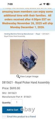 Royal Vendors RVRVV500 Glass Front Soda Vending Machine Picker Hand Assembly