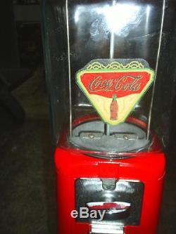 VINTAGE- Coca Cola THEMED Oak Candy / guumball Machine Glass with stand
