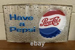 Vintage 1950s Pepsi-Cola Plastic Bottle Cap Vending Machine Cooler Sign Original