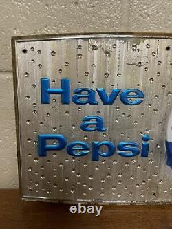 Vintage 1950s Pepsi-Cola Plastic Bottle Cap Vending Machine Cooler Sign Original