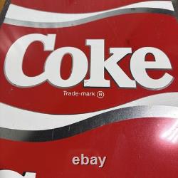 Vintage 1970s Coca-Cola Steel Vending Machine Sign Panel Silver Ribbon 25x14