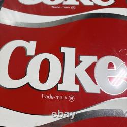 Vintage 1970s Coca-Cola Steel Vending Machine Sign Panel Silver Ribbon 25x14