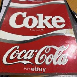 Vintage 1970s Coca-Cola Steel Vending Machine Sign Panel Silver Ribbon 25x14