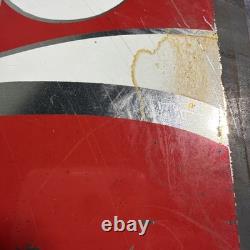 Vintage 1970s Coca-Cola Steel Vending Machine Sign Panel Silver Ribbon 25x14