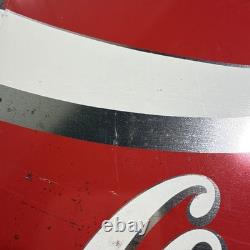 Vintage 1970s Coca-Cola Steel Vending Machine Sign Panel Silver Ribbon 25x14
