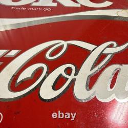 Vintage 1970s Coca-Cola Steel Vending Machine Sign Panel Silver Ribbon 25x14