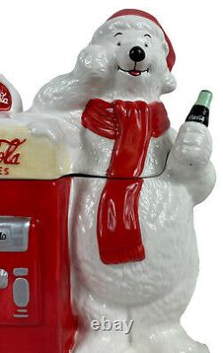 Vintage 2003 Coca-cola Polar Bear Vending Machine Ceramic Christmas Cookie Jar