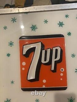 Vintage 7-Up Embossed plexiglass sign face from vending machine 22x20 3/4
