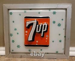 Vintage 7up Vending Machine Embossed Plexiglass Advertising Sign In Metal Frame