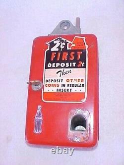 Vintage Coca Cola 2 cent Bottle Deposit Changer For Coke Vending Machine / Sign