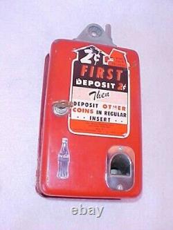 Vintage Coca Cola 2 cent Bottle Deposit Changer For Coke Vending Machine / Sign