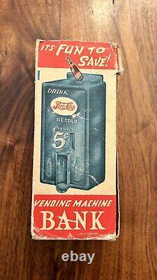 Vintage MARX 1950's PEPSI COLA VENDING MACHINE BANK With BOTTLE AND BOX