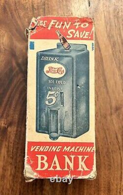 Vintage MARX 1950's PEPSI COLA VENDING MACHINE BANK With BOTTLE AND BOX