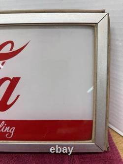 Vintage MCM 1950s Coca-Cola Backlit Vending Machine Glass Sign 24x8 AL Frame