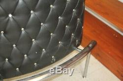 Vintage Mid Century Chromcraft Black Faux Leather & Chrome Dry Bar & 2 Stools