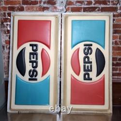 Vintage Pepsi Sign Lot of 2 48x24 Vending Machine Panel Molded Plastic Rare