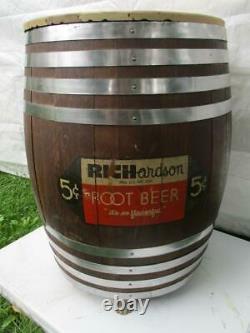 Vintage Richardson 5 Cent Root Beer Refrigerated Wood Barrel Dispenser