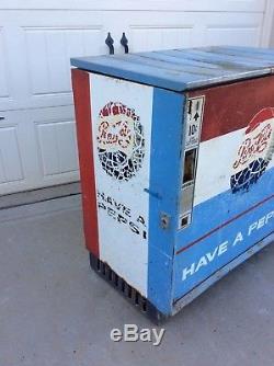 Vintage Working PEPSI COLA Ideal Slider Drink Box Vending Machine Soda Cooler