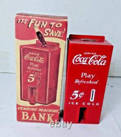 Vtg. 1950's Original Marx Coca-Cola 5 Cent Vending Machine Dispenser Bank WithBox